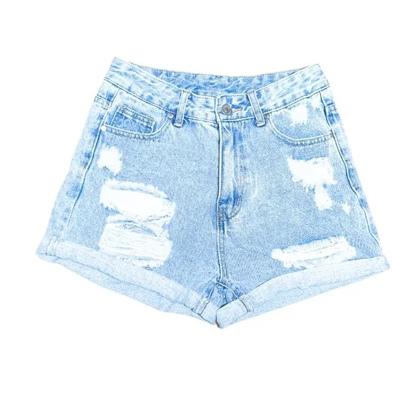 SHEIN High Waisted Distressed Denim Shorts - Size 28 - Picture 1 of 5